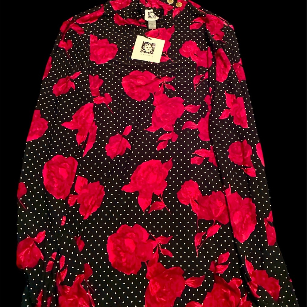 Anne Klein Red and Black Floral Turtleneck Sweater
